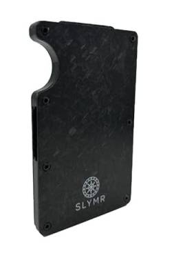 Slymr - Minimalistische RFID-blockierende Geldbörse aus Aluminium und Leder mit Bargeldband – schlanke Vordertasche für Männer und Frauen, Geschmiedete Kohlefaser, Minimalistisch von Slymr