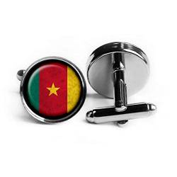 Small Elf Manschettenknöpfe, afrikanische Nation, Kamerun-Flagge, kuppelförmiger Glasschmuck, reine Handarbeit von Small Elf
