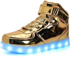 7 Farben LED Schuhe USB Aufladen Leuchtschuhe Licht Blinkschuhe Leuchtende Sport Sneaker Light up Turnschuhe Damen Herren Kinder Shoes Gold von Small garlic