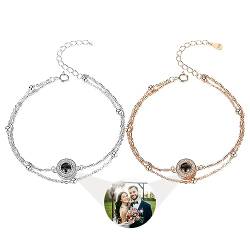 Smallduuck Personalisiertes Kreis Fotoprojektionsarmband für Frauen silbernes Bilderarmband Ich liebe dich Armband 100 Sprachen Projektionsschmuck für Geburtstag Valentinstag Weihnachten,Stil 6 von Smallduuck