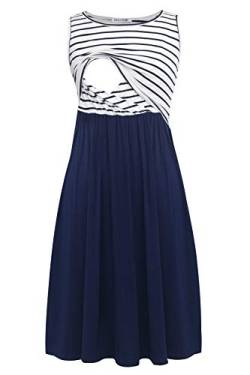 Smallshow Ärmelloses Patchwork-Umstandskleid mit Taschen für Frauen Navy Stripe-Navy XX-Large von Smallshow