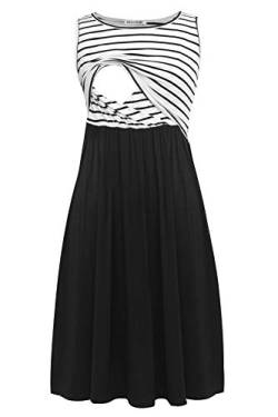 Smallshow Ärmelloses Patchwork-Umstandskleid mit Taschen für Frauen White Stripe-Black Small von Smallshow