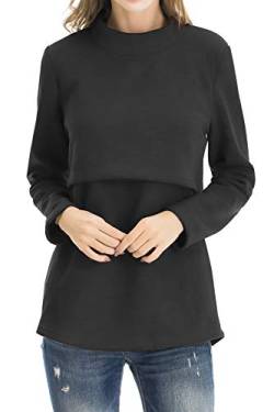 Smallshow Damen Fleece Stilloberteile Winter Langarm Stillkleidung für Stillen XL Black von Smallshow