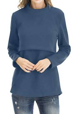 Smallshow Damen Fleece Stilloberteile Winter Langarm Stillkleidung für Stillen XL Grey Blue von Smallshow