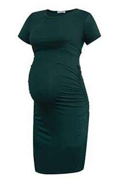 Smallshow Damen Kurzarm Umstandskleid Rüschen Schwangerschaftskleidung, dunkelgrün, Groß von Smallshow