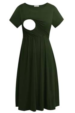 Smallshow Damen Lässiges Kurzarm Stillkleid Umstandskleid für Stillen Army Green Medium von Smallshow