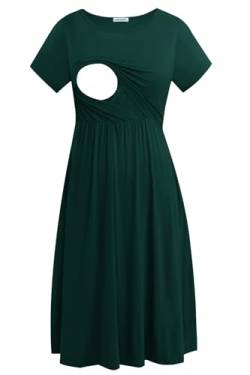 Smallshow Damen Lässiges Kurzarm Stillkleid Umstandskleid für Stillen Deep Green X-Large von Smallshow