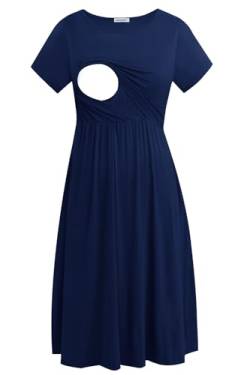 Smallshow Damen Lässiges Kurzarm Stillkleid Umstandskleid für Stillen Navy Large von Smallshow