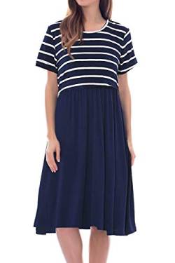 Smallshow Damen Lässiges Kurzarm Stillkleid Umstandskleid für Stillen Navy Stripe-Navy XX-Large von Smallshow