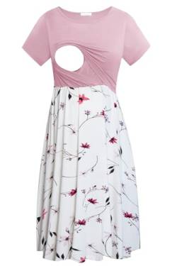 Smallshow Damen Lässiges Kurzarm Stillkleid Umstandskleid für Stillen Pink-SVP033 Medium von Smallshow