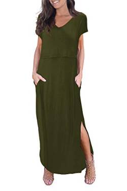 Smallshow Damen Lang Split Stillkleid Kurzarm Umstandskleid Sommer Army Green XXL von Smallshow