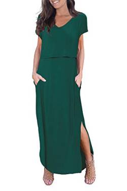 Smallshow Damen Lang Split Stillkleid Kurzarm Umstandskleid Sommer Deep Green XL von Smallshow