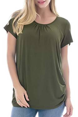 Smallshow Damen Mutterschaft Stilltop Kurzarm Umstandstop Umstandsmode Schwangerschaft Stillshirt Army Green X-Large von Smallshow