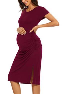 Smallshow Damen-Schwangerschaftskleid, geteilt, kurze Ärmel, gerüscht, Schwangerschaftskleidung, Kastanienbraun, Mittel von Smallshow