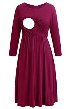 Smallshow Damen Schwangerschaftskleid Umstandsmode Kleide Umstandskleide Stillkleide Burgundy XXL von Smallshow