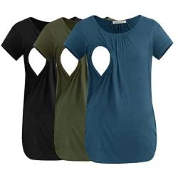 Smallshow Damen Still-Tops, gerüscht, kurzärmelig, Still-Shirt, 3er-Pack, Armeegrün-schwarz-grau-blau, XX-Large von Smallshow