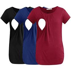 Smallshow Damen Still-Tops, gerüscht, kurzärmelig, Still-Shirt, 3er-Pack, Schwarz/Marineblau/Weinrot, Klein von Smallshow