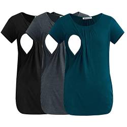 Smallshow Damen Still-Tops, gerüscht, kurzärmelig, Still-Shirt, 3er-Pack, Schwarz-Dunkelgrau-Blaugrün, XX-Large von Smallshow