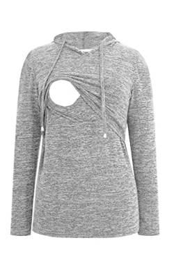 Smallshow Damen Still-Tops Sweatshirt Langarm Stillen Shirt Hoodie, hellgrau, Mittel von Smallshow