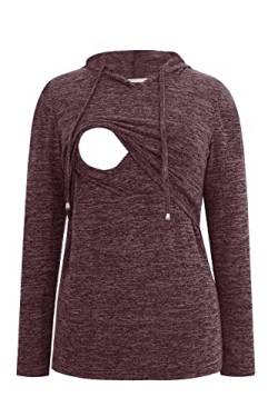 Smallshow Damen Still-Tops Sweatshirt Langarm Stillen Shirt Hoodie, wein, Groß von Smallshow