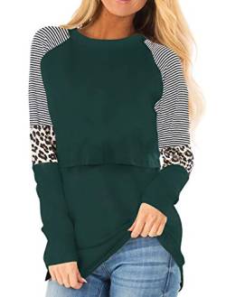 Smallshow Damen Stillshirt Langarm O-Neck Umstandsmode Tshirt Still Nursing Tops,Deep Green,M von Smallshow