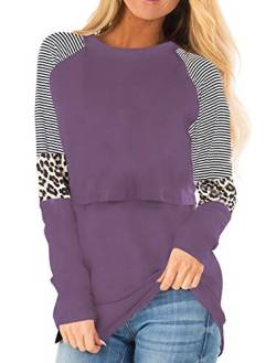 Smallshow Damen Stillshirt Langarm O-Neck Umstandsmode Tshirt Still Nursing Tops,Purple,M von Smallshow