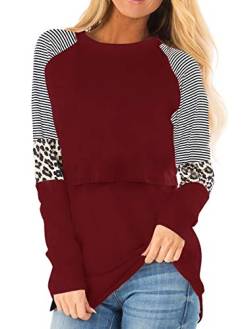 Smallshow Damen Stillshirt Langarm O-Neck Umstandsmode Tshirt Still Nursing Tops,Wine,XXL von Smallshow