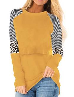 Smallshow Damen Stillshirt Langarm O-Neck Umstandsmode Tshirt Still Nursing Tops,Yellow,S von Smallshow