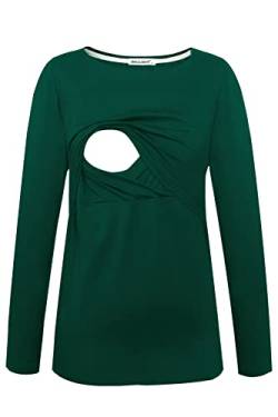 Smallshow Damen Stillshirt Umstandsmode T-Shirt Umstandstop Umstandsshirt Schwangerschaft Kleidung Stilltop Langarmshirt Deep Green L von Smallshow