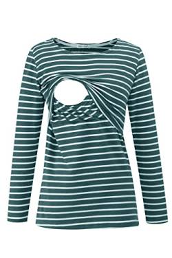 Smallshow Damen Stillshirt Umstandsmode T-Shirt Umstandstop Umstandsshirt Schwangerschaft Kleidung Stilltop Langarmshirt Deep Green Stripe XXL von Smallshow