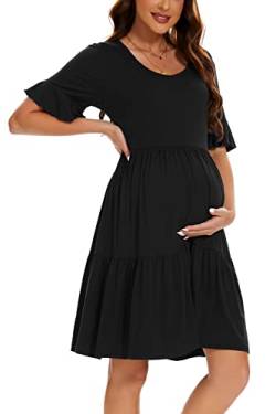 Smallshow Damen Umstandskleid Kurzarm Sommer Schwangerschafts Umstandsmode Kleid Black L von Smallshow