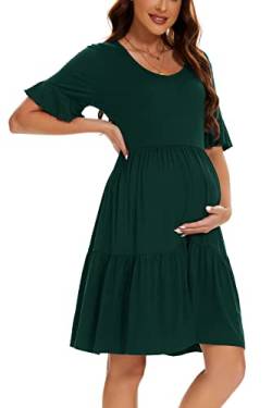 Smallshow Damen Umstandskleid Kurzarm Sommer Schwangerschafts Umstandsmode Kleid Deep Green XXL von Smallshow