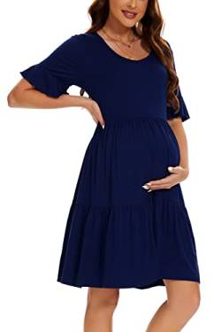 Smallshow Damen Umstandskleid Kurzarm Sommer Schwangerschafts Umstandsmode Kleid Navy L von Smallshow