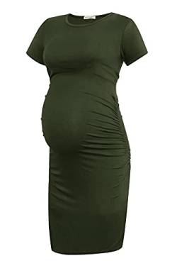 Smallshow Damen Umstandskleid Kurzarm Umstandsmode Kleid Sommer,Army Green,L von Smallshow