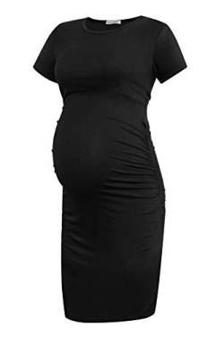 Smallshow Damen Umstandskleid Kurzarm Umstandsmode Kleid Sommer,Black,M von Smallshow