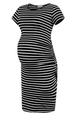 Smallshow Damen Umstandskleid Kurzarm Umstandsmode Kleid Sommer,Black Stripe,L von Smallshow