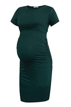 Smallshow Damen Umstandskleid Kurzarm Umstandsmode Kleid Sommer,Deep Green,XXL von Smallshow