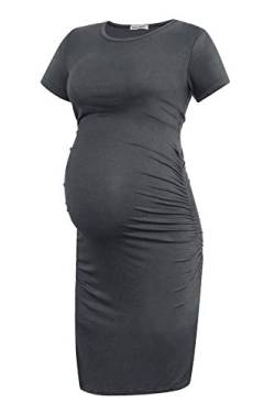 Smallshow Damen Umstandskleid Kurzarm Umstandsmode Kleid Sommer,Deep Grey,M von Smallshow