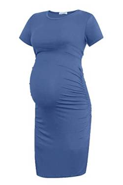 Smallshow Damen Umstandskleid Kurzarm Umstandsmode Kleid Sommer,Grey Blue,L von Smallshow