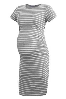 Smallshow Damen Umstandskleid Kurzarm Umstandsmode Kleid Sommer,Light Grey Stripe,M von Smallshow