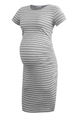 Smallshow Damen Umstandskleid Kurzarm Umstandsmode Kleid Sommer,Light Grey Stripe,XL von Smallshow
