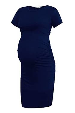 Smallshow Damen Umstandskleid Kurzarm Umstandsmode Kleid Sommer,Navy,L von Smallshow