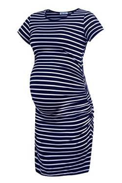 Smallshow Damen Umstandskleid Kurzarm Umstandsmode Kleid Sommer,Navy Stripe,L von Smallshow