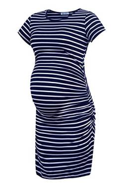 Smallshow Damen Umstandskleid Kurzarm Umstandsmode Kleid Sommer,Navy Stripe,M von Smallshow