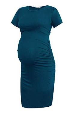 Smallshow Damen Umstandskleid Kurzarm Umstandsmode Kleid Sommer,Teal,M von Smallshow