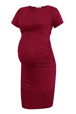 Smallshow Damen Umstandskleid Kurzarm Umstandsmode Kleid Sommer,Wine,S von Smallshow