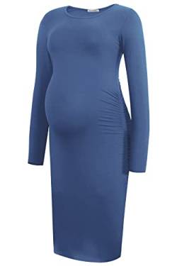 Smallshow Damen Umstandskleid Lange ärmel Umstandsmode Kleid,Grey Blue,XL von Smallshow