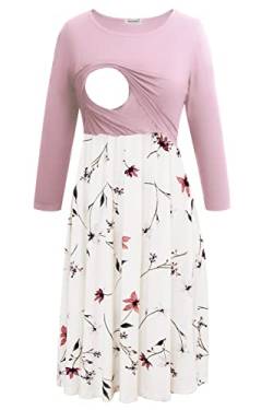 Smallshow Damen Umstandskleid Stillkleid 3/4 Arm Kleid zum Stillen, Pink-SVP033, Klein von Smallshow