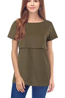 Smallshow Still-Tops Damen Sommer Kurzarm Gestreift Stillen T-Shirt, armee-grün, Small von Smallshow