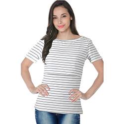 Smallshow Stilloberteile Damen Sommer Kurzarm Gestreift Stillen T-Shirt, Weiß schwarz gestreift, X-Large von Smallshow